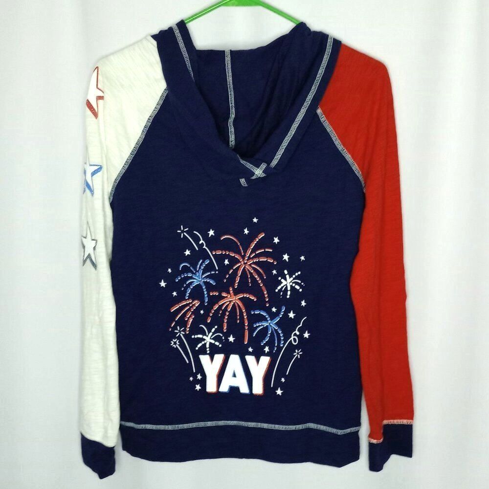 Cat & Jack Full Zip Jacket Lghtwt Fireworks America Hood Patriotic Kids Youth XL
